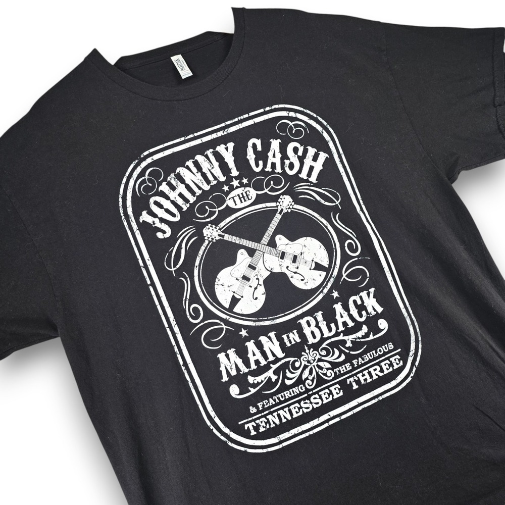 Johnny Cash T Shirt Mens 2XL Black 100% Cotton Man In Black Graphic Heavyweight